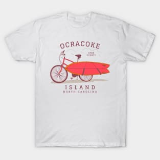 Ocracoke Island, NC Summer Vacation Bike and Surfboard T-Shirt